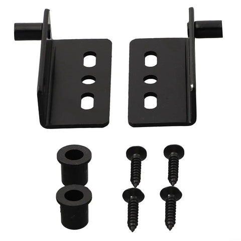 Pair Of Heavy Duty Iron Hinges With Bushings And Protective Plastic Caps for wooden doors and cabinets, featuring screws and bushings.