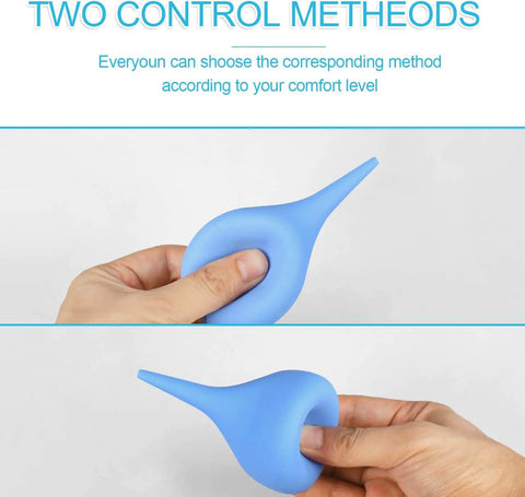 2 Pack Ear Syringe Set 2oz 60ml Hand Bulb Ear Washing Squeeze Syringe Rubber Squeeze Bulb With Anti Slip Grip Unibody Design Safe Non Toxic Tool For Easy Ear Cleaning And Water Removal At Home, blue rubber bulb in hand