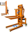 Heavy Duty Electric Pallet Stacker With 660 Lbs Capacity Lift Height 47 Inches Smart Remote Control Adjustable Forks For Warehouse Garage Logistics And Home Use. Front view showing adjustable forks and lifting height.