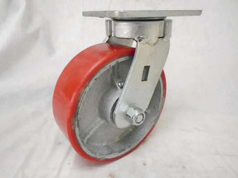 Rock Solid 6X2 Swivel Caster Featuring Kingpinless Polyurethane Wheel On Steel Core For Tool Boxes And Gear Carts 1200 Lbs Weight Rating Easy Glide Red Design No Fuss Setup side view with metal plate