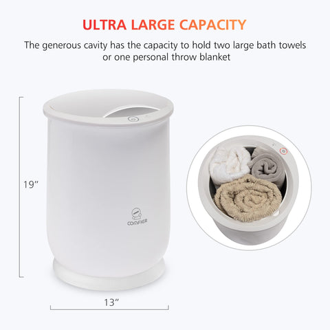 Large Towel Warmer for Bathroom with Auto Shut Off, Fast Heat Up in Minutes, fits two oversized towels inside.
