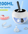 Ultrasonic Retainer Cleaner Machine With 45KHz Cleaning Power For Dentures, Aligners, Mouth Guards, Night Guards, Toothbrush Heads And Jewelry, Four Cleaning Modes, Digital Timer, 200ml Capacity, White, 200ml capacity