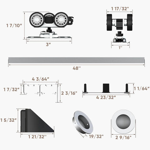 Heavy Duty 48 Inch Aluminum Bypass Sliding Closet Door Hardware Kit With Finger Pull For Two Door System Smooth And Quiet Operation Fits Doors From One And Three Eighths To One And Three Quarters Inches Thick Track Can Be Cut To Fit
