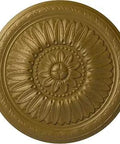Temple Ceiling Medallion in Gold Finish, 24 Inch Diameter, showing detailed ornate design with 9.25 Inch Canopy and 1.625 Inch Projection