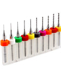 PCB Drill Bit Set Tungsten Carbide Micro Twist Bits For Circuit Boards Pro Precision Thumb Drill Bits 10 Piece Mini Kit displayed.