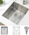 Stainless Steel Undermount Bar Sink 15x17 Inch Small Wet Bar, 16 Gauge SUS304 Brushed Nickel Finish, Single Bowl Outdoor Kitchen