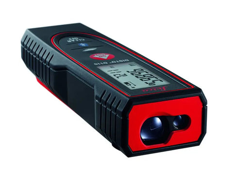 Disto D110 Laser Distance Measure With Bluetooth 60 Meters 200 Feet Range One Sixteenth Inch Accuracy Black Red Compact Tool For Fast Room And Building Measurements, front view