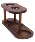 Premium Solid Wood Pour Over Coffee Station With Elevated Dripper Stand, showcasing a sturdy timber mount with two circular holes.