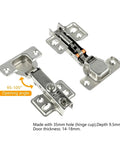 Stainless Steel Cabinet Hinges With Hydraulic Soft Close shown with 95-105° opening angle and specifications.