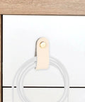 Slick Double Pack PU Leather Cord Organizer Ties For Reusable USB Charger Straps and Earphone Holders, beige cord with snap close.
