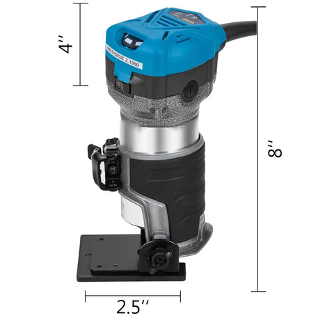 Built Like A Tank Compact Router With Fixed Plunge And Tilt Bases, 1.25 HP Workhorse Woodworking Tool featuring an aluminum chassis and 2.5in base.