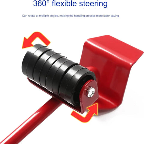 Heavy Duty Furniture Lifter With Non Slip Pads And Four Smooth Rollers For Effortless Moving ergonomic design showing 360° flexible steering.