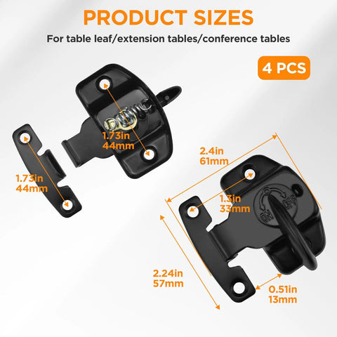 Heavy Duty Metal Spring Align And Lock Connectors For Dining Tables Four Piece Kit With All Required Screws dimensions shown