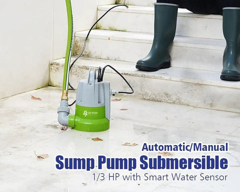 Zero Puddle Headache Automatic Submersible Utility Pump With Smart Water Sensor for draining water on wet stairs.