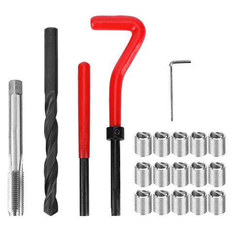 Pro Grade Thread Insert Repair Kit For Automotive Parts With High Precision Thread Sleeve And Durable Wear Resistant Aluminum Thread Repair For Damaged Threads In Motors Engines And Switchgear, drill and inserts