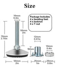 Swivel Adjustable Leveling Feet Set With T Nut Bolts 10 Pcs for tables and chairs, 70mm height with galvanized metal base, package size shown
