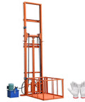 Heavy Duty Hydraulic Scissor Lift Table Pro Grade Cargo Platform with orange steel frame and gloves, ideal for warehouse lifting.