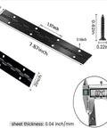 Built Like A Tank 304 Black Stainless Steel Continuous Piano Hinges Eight Inch with dimensions and screws.