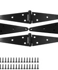 4Pcs Strap Hinge Set For Doors And Gates, Heavy Duty 6 Inch Tee Style Hinges In Black With Screws, displayed on white background.
