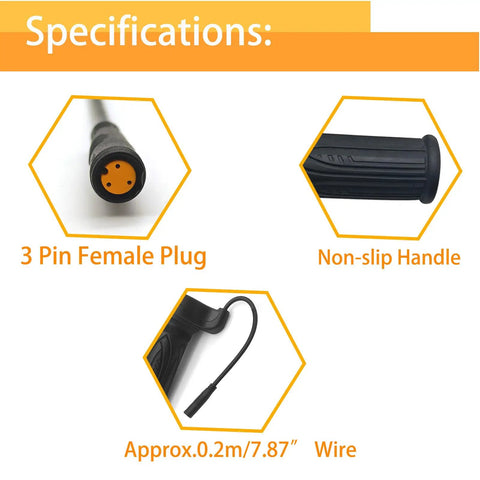 Full Twist E Bike Throttle Grip 22.5mm 3 Pin Waterproof SM Connector 24V To 72V For Electric Bicycle Scooter Motorbike Motorcycle With Bafang Mid Drive Compatibility BBS01B BBS02B BBSHD