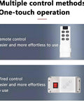 Remote and wired control options for Heavy Duty Motorized Chandelier Lifter Hoist 2 In 1 Remote With Wall Switch For High Ceilings.