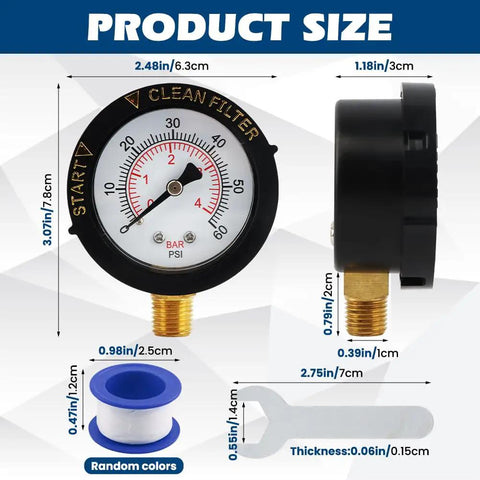 0-60 Psi Pool Filter Pressure Gauge With A Pro Grade Built To Last 2 Inch Dial, 1/4 Inch NPT Lower Mount, Stainless Steel Case
