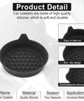 SINGARO car cup holder coaster set of 4 in black silicone; universal non-slip inserts with honeycomb pattern.