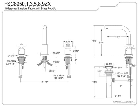 Diagram of 8 Inch Widespread Bathroom Faucet With Dope Matte Black Finish And Pop Up Drain Built To Last Solid Brass Construction Deck Mount Three Hole Setup 1.2 Gpm Flow Includes Matching Drain
