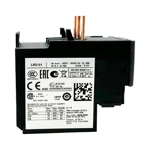 Thermal Overload Relay 0.1-0.16A For Contactor LC1D09-38 AC DC Compatible With 1 NO 1 NC Auxiliary Contacts close-up view