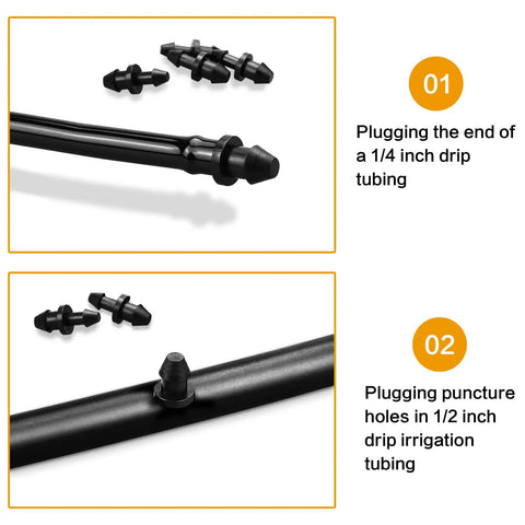 90 Pieces One Quarter Inch Barbed Drip Irrigation End Plugs End Caps for One Quarter Inch Tubing Garden Lawn Drip System Goof Plug Durable Plastic Irrigation Fittings close-up