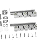 Super Smooth Sliding Barn Door Track Roller System With Heavy Duty Wheels For Kitchen Pantry Bathroom Room Divider Easy Install Rock Solid Iron Mount components with rollers, brackets, and screws.