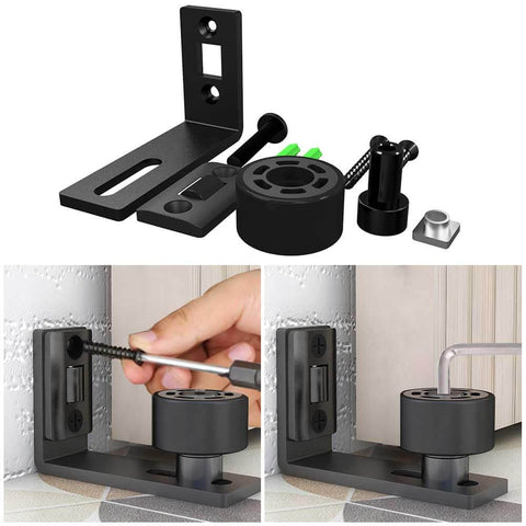 Adjustable Floor Guide For Sliding Barn Doors Black, Wall And Door Bottom Roller Guard, Quiet Smooth Operation, Corrosion Resistant