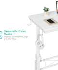 Portable Treadmill Walking Pad Desk on Wheels with Height Adjustable Stand Up Table for Home Office showing removable iron hooks.