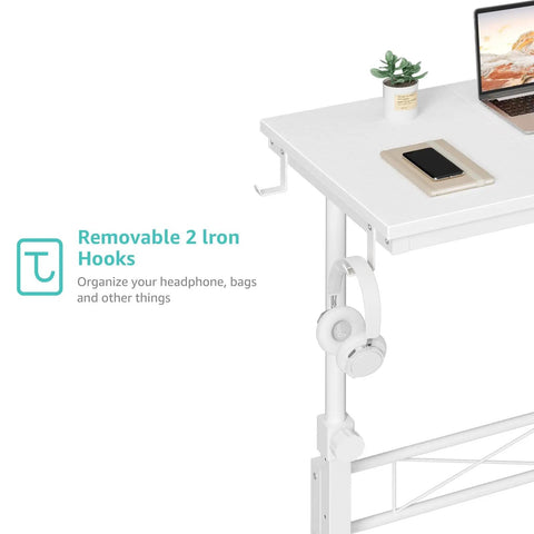 Portable Treadmill Walking Pad Desk on Wheels with Height Adjustable Stand Up Table for Home Office showing removable iron hooks.