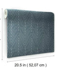 Navy And Gray Twig Hygge Herringbone Peel And Stick Wallpaper roll showing dimensions 20.5 inch wide by 16.5 feet long
