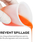 Silicone Resin Measuring Cup Tool Kit With 250 Ml Cup pouring orange liquid, close-up view, no mess cleanup
