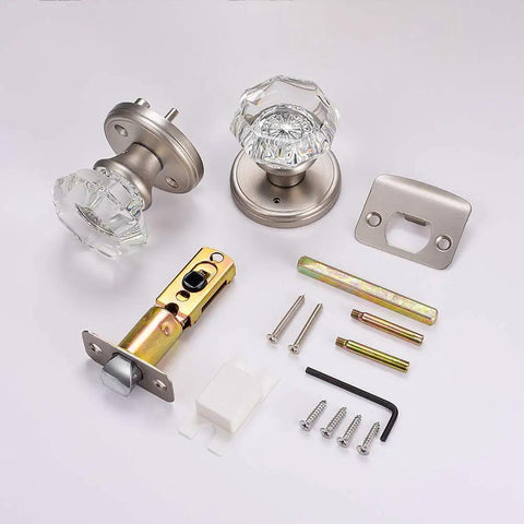 Crystal Glass Interior Door Knobs With Privacy Lock For Bathroom And Bedroom, Satin Nickel Finish, Easy Install, Privacy Function