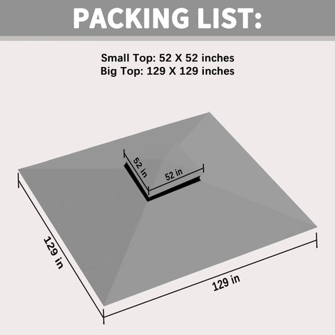 10x10 Ft Gazebo Replacement Canopy Grey Waterproof UV Resistant Built To Last Heavy Duty Polyester Fabric With Reinforced Grid Diagram