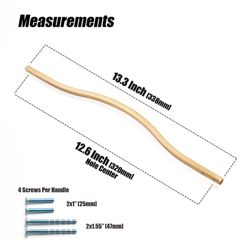 Low Profile Brushed Brass Cabinet Pulls Set With Double Hole Centers For Drawers And Wardrobes, measurements with screws shown
