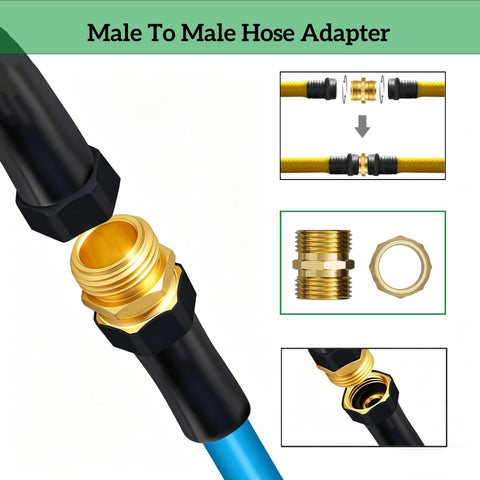 Beefed Up Three Quarter Inch Garden Hose Adapter Set with Male to Male Connectors for Outdoor Use and RV