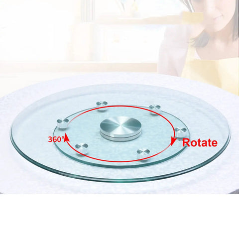 Tempered Glass Lazy Susan Turntable for Dining Table, Large Rotating Tray Centerpiece, Clear Serving Plate, Gold Rim, 39.4 Inch Diameter