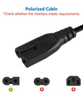 Close-up of Nine Point Eight Foot Sewing Machine Power Cord 2 Prong Cable for Home Sewing Machines Tough As Nails ABS PC Wire tip.