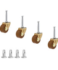Wood Furniture Caster Wheel Set Diameter One And A Quarter Inch And Stem One Quarter Inch Brass Plated Steel Frame With Wood Wheel
