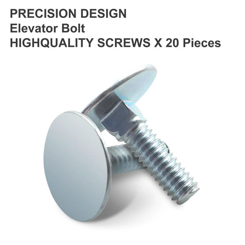 Two zinc-plated elevator bolts with flat countersunk heads and 1/4-20 threads, 1 in length.