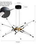 Golden Sputnik LED Chandelier Pendant Light Dope Ceiling Fixture For Dining Room with adjustable height feature
