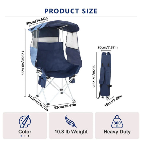 Portable Canopy Folding Camping Chair With 360 Degree Sun Shade And Back Flap For All Day Outdoor Use compact size illustration