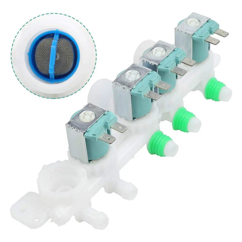 Genuine DC97-15459G Washer Water Inlet Valve Replacement with mounting bracket, showing four solenoid valves for easy install.