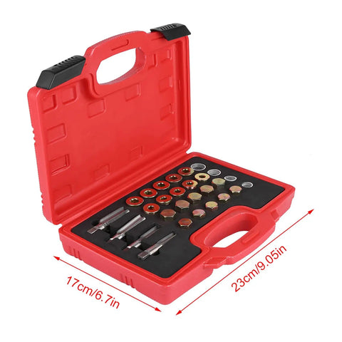 Awesome 64 Pc Oil Pan Thread Repair Kit For M13 M15 M17 M20 Sump Gearbox Drain Plugs With Taps Copper Washers Hardened Steel Durability Fix Stripped Threads Easy Install Fast Action in red case, 23cm x 17cm