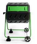 Hotfrog Dual Chamber Tumbling Composter On Wheels For No Fuss Easy Turning 37 Gallon Outdoor Garden Bin in black and green