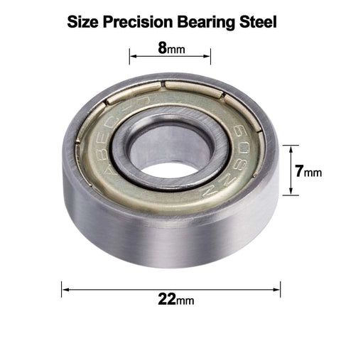 20-Pack 608 ZZ Sealed 8mm x 22mm x 7mm Double Iron Shield Deep Groove Steel Miniature Ball Bearings for Skateboards Inline Skates Scooters